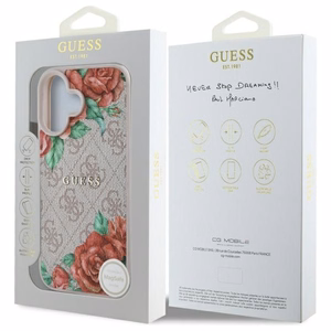 Guess GUHMP16SP4ROPEMCP iPhone 16 6.1" rožinė/rožinė kietas dėklas 4G Gėlių Raštas Magnetinis