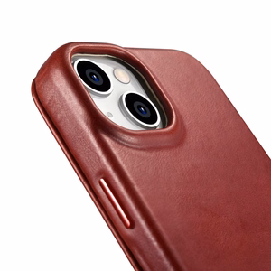 iCarer CE Premium odinis folio dėklas iPhone 14 Plus su MagSafe magnetiniu flipu - raudonas