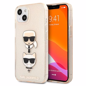 Karl Lagerfeld Glitter Karl's & Choupette Head чехол для iPhone 13 mini - золотой