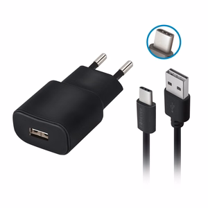 Forever TC-01 įkroviklis 1x USB 2A juodas + USB-C kabelis