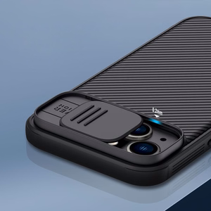 Nillkin CamShield Pro dėklas iPhone 14 Plus šarvuotas dėklas su kameros apsauga mėlynas
