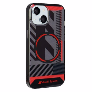 Audi IML Sport Magnetinis dėklas telefonui iPhone 15 / 14 Plus Plus 6.7" juodas/juodas kietas dėklas AU-IMLMIP15M-RSQ/D2-BK