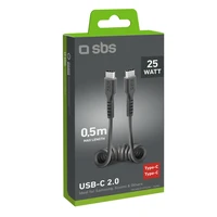 SBS TECABLETYPCCSK USB-C spiralinis kabelis - USB-C 0,5 m - juodas
