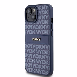 DKNY Odinis mono juosta ir metalinis logotipas dėklas telefonui iPhone 15 / 14 / 13 - mėlynas