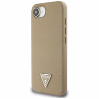 Guess Grained Triangle MagSafe dėklas telefonui iPhone 16e - ruda