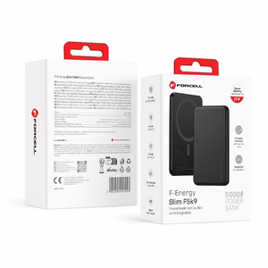 Forcell F-Energy Slim F5K9 išorinė baterija, suderinama su MagSafe, 5000 mAh, 15 W, QC 4.0, PD 3.0, juoda