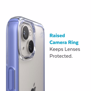 Speck Presidio Perfect-Clear with Impact Geometry case for iPhone 15 Plus / 14 Plus, with Microban antimicrobial protection, Clear / Grounded Purple