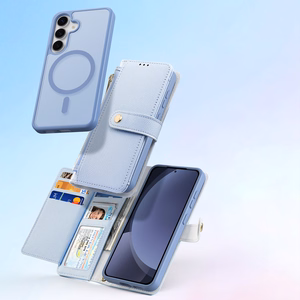 Dux Ducis Lawa odinis dėklas Samsung Galaxy S25+ su nuimama magnetine pinigine - mėlynas