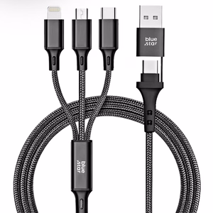 BLUE STAR kabelis 4in1 Type C / USB A į Micro USB / Lightning / Type C 2,4A 12W Cafule C172 1,2 m juodas