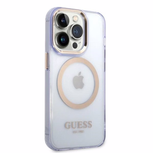 Guess Auksinis kontūras Permatomas Magnetinis dėklas iPhone 14 Pro Max 6.7" - violetinė