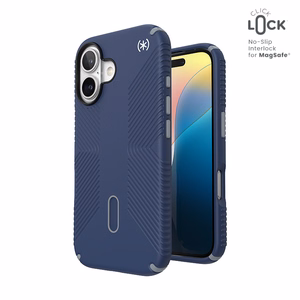Speck Presidio2 Grip dėklas su MagSafe ir ClickLock, skirtas iPhone 16, „Coastal Blue/Dust Grey“