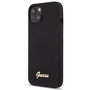 Guess GUHMP13MLSLMGBK iPhone 13 6.1" чёрный/чёрный жёсткий чехол Silicone Script Gold Logo Magsafe