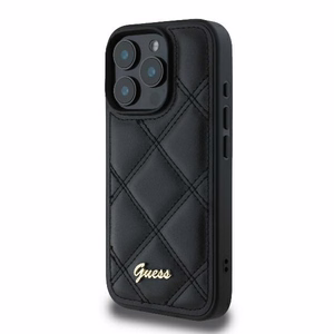 Guess Dygsniuotas Metalinis Logotipas dėklas iPhone 16 Pro Max - juoda