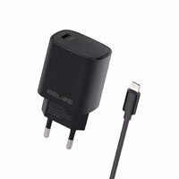 Beline Tinklo įkroviklis 1x USB-C 20W + Lightning laidas juoda PD 3.0 BLNCB20L