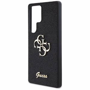 Guess blizgus didelis 4G metalinio logotipo dėklas telefonui Samsung Galaxy S25 Ultra juodas