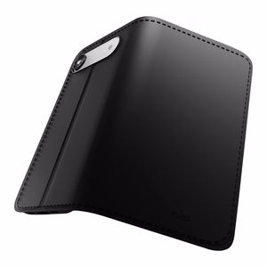 Puro dėklas telefonui su stovu iPhone 17 Air pagamintas iš ekologiškos odos, su atvartu, pinigine ir stovo funkcija - juodas