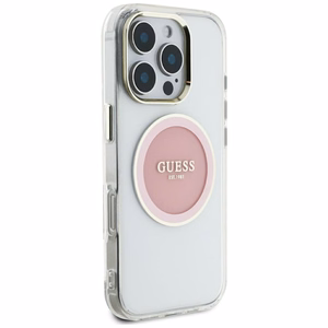 Guess IML Metal Colored Circle Classic Logo Magnetinis dėklas telefonui iPhone 16 Pro Max - rožinis
