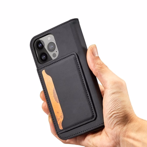 Magnet Card dėklas iPhone 14 atveriamas dangtelis piniginė su stovu juodas