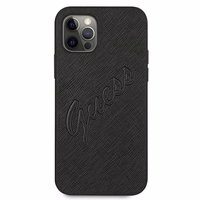 Guess Saffiano Vintage Script dėklas telefonui iPhone 12 Pro Max 6.7 juodas