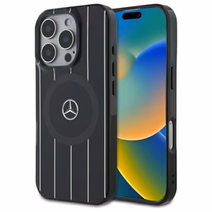 Чехол Mercedes MB Double Layer Crossed Lines MagSafe для iPhone 16 Pro - чёрный