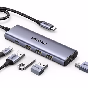 Ugreen CM511 15597 5in1 šakotuvas USB-C - USB-C PD / HDMI / 3x USB-A 3.0 - pilkas