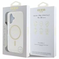 Guess GUHMP16MHFGERET iPhone 16 Plus 6.7" skaidrus kietas dėklas IML Glitter Circle Magnetinis