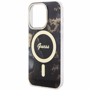 Guess GUHMP14LHTMRSK iPhone 14 Pro 6.1" juodas/juodas kietas dėklas Auksinis Marmuras MagSafe
