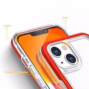 Skaidrus 3in1 dėklas iPhone 13 mini gelio dangteliu su rėmu raudonos spalvos