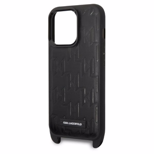 Karl Lagerfeld KLHCP14LSTMMK iPhone 14 Pro 6.1" kietasis dėklas juodas/juodas Monograminė Plokštelė Logotipas Dirželis