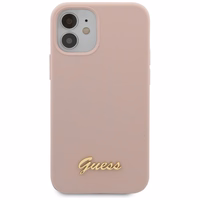 Guess GUHCP12SLSLMGLP iPhone 12 mini 5.4" šviesiai rožinis/šviesiai rožinis kietas dėklas Silikoninis užrašas Auksinis logotipas
