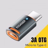 Adapteris Essager "HuntC" juodas (In: MicroUSB / Out: Type-C)