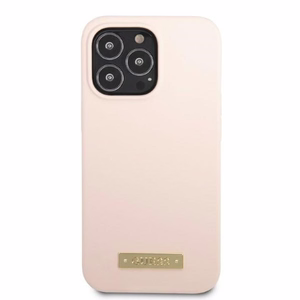 Guess GUHMP13LSPLP iPhone 13 Pro / 13 6.1" rožinis/rožinis kietas dėklas Silikoninis Logo Plate Magnetinis