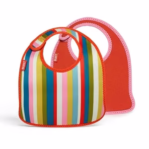 BUILT Mess Mate neopreno seilinukų mažyliams rinkinys, 2 vnt., Baby Pink Stripe
