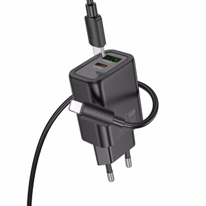 Įkroviklis telefonui Hoco USB A + USB C QC3.0 PD 3A 20W + kabelis USB C į Lightning N61 juodas