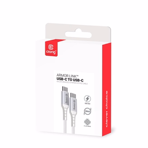 Crong Armor Link USB-C–USB-C laidas, 0,25 m, 60 W PD, 3 A, baltas