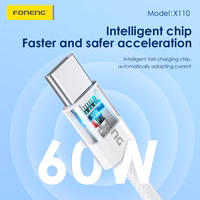 Foneng Kabelis X110 - Type-C į Type-C - PD 60W 3A 1,2 m baltas