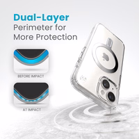 Speck Presidio Perfect-Clear ClickLock & MagSafe - iPhone 17e / 16e / 15 / 14 / 13 dėklas (Clear / Chrome Finish / Serene sidabrinis)