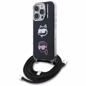 Karl Lagerfeld IML Crossbody Karl&Choupette Head Dėklas for iPhone 16 Pro Max - juodas
