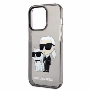 Karl Lagerfeld Blizgučiai Karl&Choupette dėklas telefonui iPhone 14 Pro - juodas