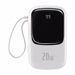 Baseus išorinė baterija 20000mAh Qpow Pro - USB + Type C - PD 20W su Lightning kabeliu (PPQD060202) balta