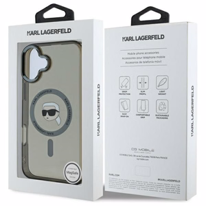 Karl Lagerfeld IML Metal Karl Head Magnetinis iPhone 16 Plus dėklas - juodas