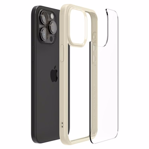 Spigen Crystal Hybrid dėklas telefonui iPhone 15 Pro Max - skaidri smėlinis