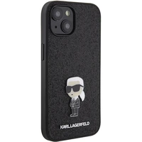 Karl Lagerfeld Fiksuotas blizgučių Ikonik logotipas metalinis kaištis dėklas iPhone 15 - juoda