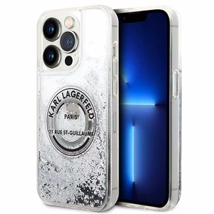 Karl Lagerfeld KLHCP14LLCRSGRS iPhone 14 Pro 6.1 sidabrinis kietasis dėklas skystas blizgutis RSG