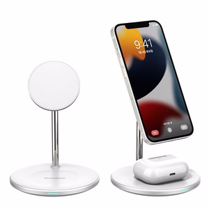 Belaidis įkroviklis CHOETECH, 15W,  2in1, magnetinis, baltas su stovu