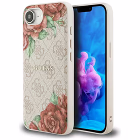 Guess 4G Flowers Print Magnetinis dėklas telefonui iPhone 16e - rožinis