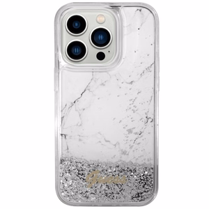 Guess GUHCP14LLCSGSGH iPhone 14 Pro 6.1" baltas kietas dėklas telefonui su skystu blizgučiu marmurinis