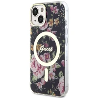 Guess GUHMP14MHCFWSK iPhone 14 Plus 6.7" juodas/juodas kietas dėklas Gėlė Magnetinis