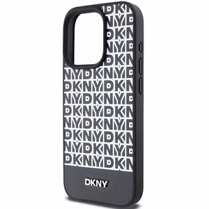 DKNY Odinis spausdintas raštas metalinis logotipas Magnetinis dėklas iPhone 15 Pro - juoda