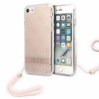 Guess GUOHCI8H4STP iPhone SE 2022 / SE 2020 / 7 / 8 rožinis kietasis dėklas su 4G rašto dirželiu